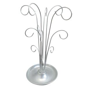 Silver Metal Ornament Display Stand 12 Hook Scroll Wire Jewelry/Tea Tree 12 Inch